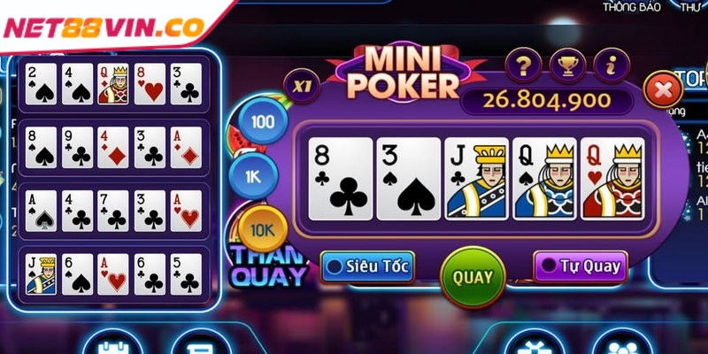 Quay hũ Mini Poker với trải nghiệm độc đáo khi kết hợp slot game và bài Poker